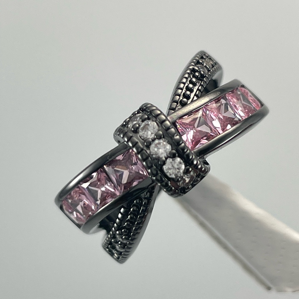 Pink Sapphire White Diamond Cz Black Gold Plated Punk Rock Emo Ring 60$